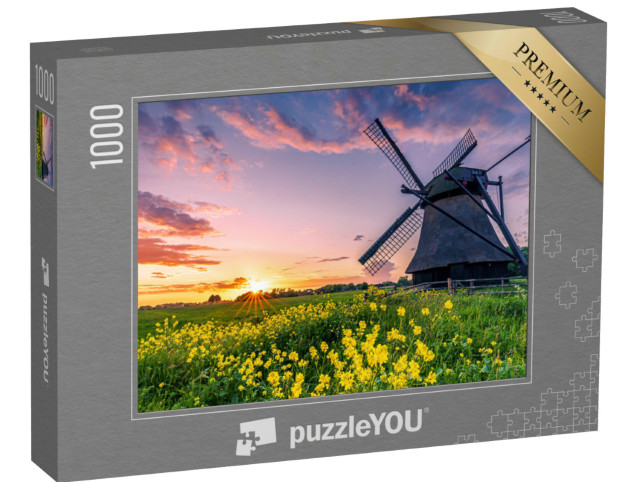 Puzzle 1000 Teile „Wasserschaufelmühle auf einem Feld in Ostfriesland, Norddeutschland“