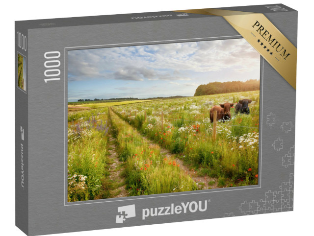 Puzzle 1000 Teile „Blumenwiese mit zwei Kühen  “