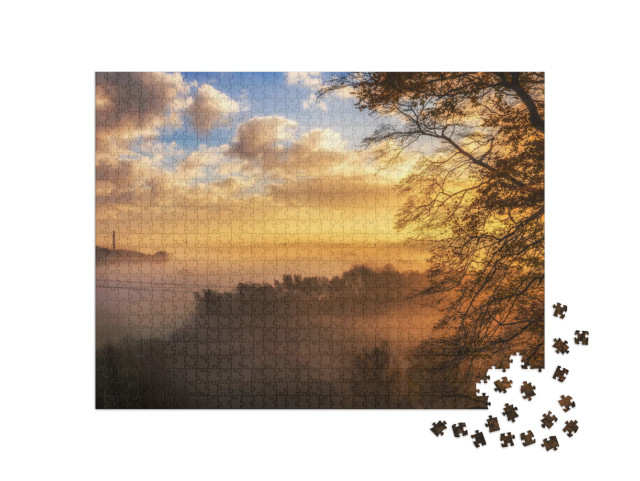 Puzzle 1000 Teile „Sonnenaufgang über dem schönen Tal“