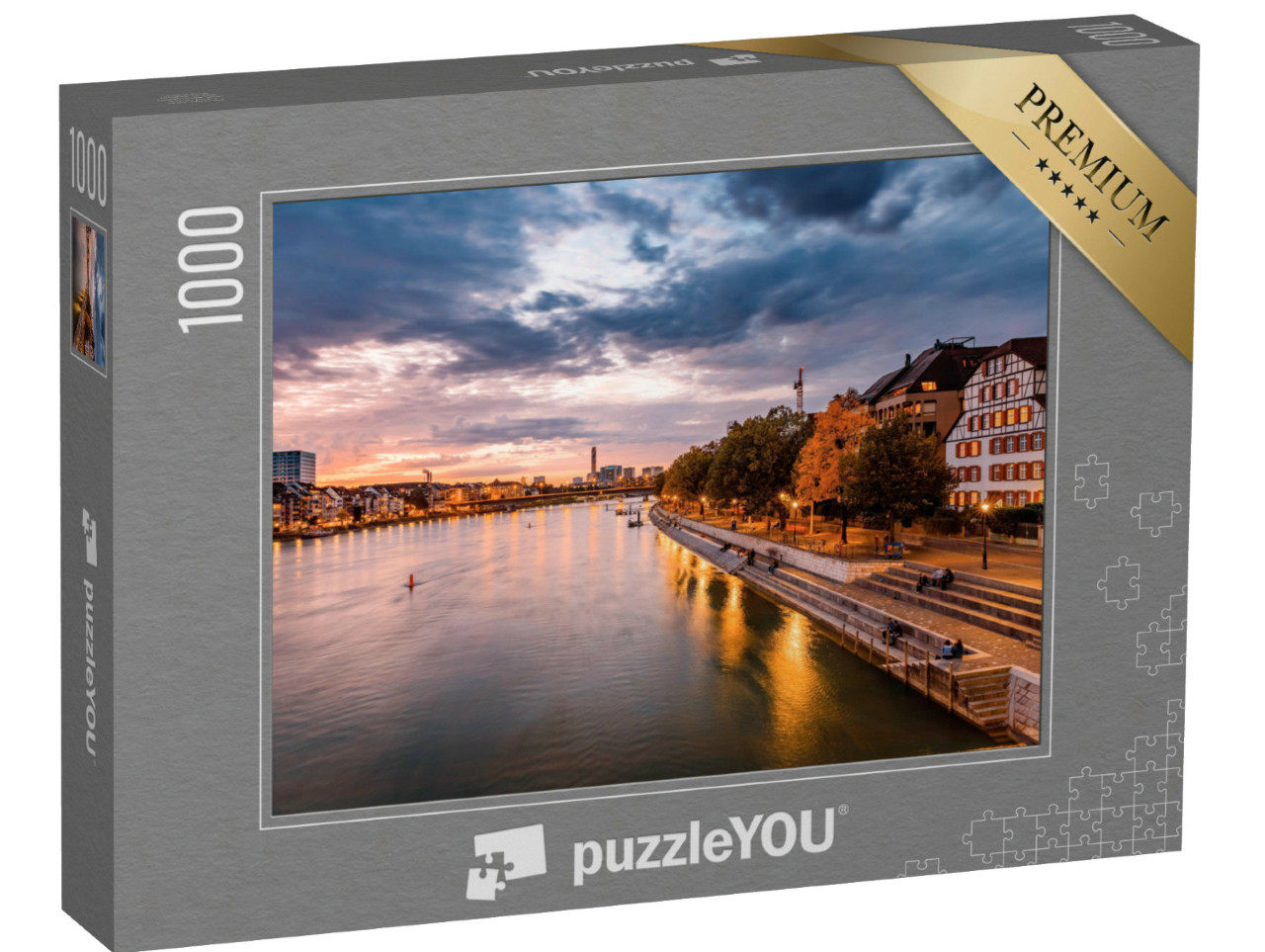 Puzzle 1000 Teile „Basel am Rhein im Sonnenuntergang, Schweiz“