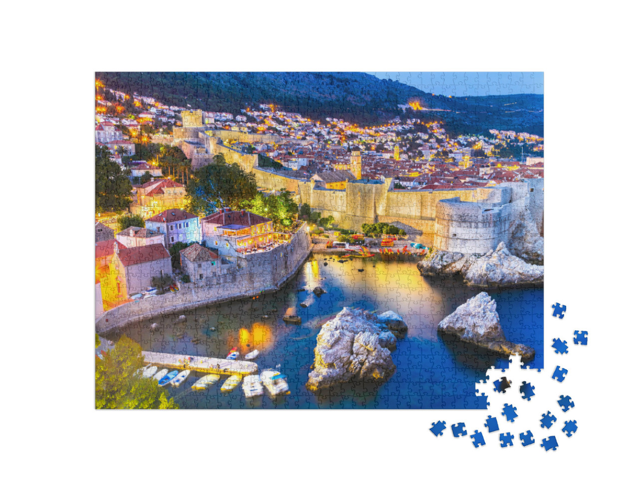 Puzzle 1000 Teile „Spektakuläre Dämmerung über Dubrovnik, Kroatien“
