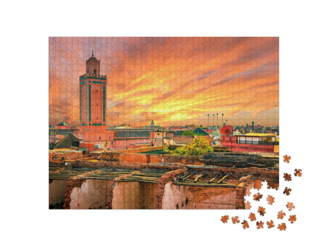 Puzzle 1000 Teile „Sonnenuntergang über Marrakesch, Marokko“