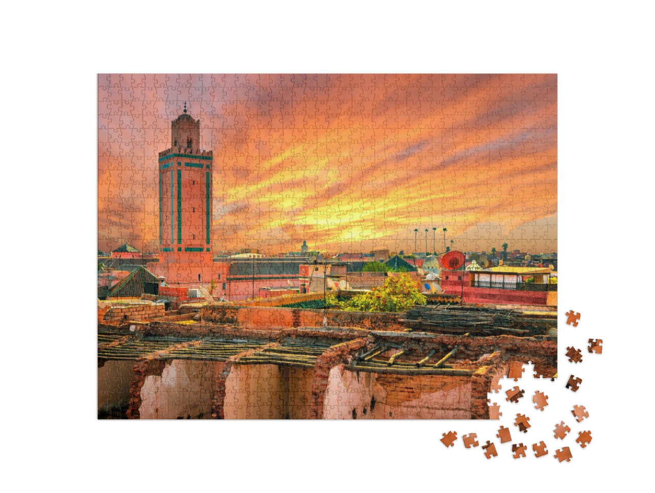 Puzzle 1000 Teile „Sonnenuntergang über Marrakesch, Marokko“