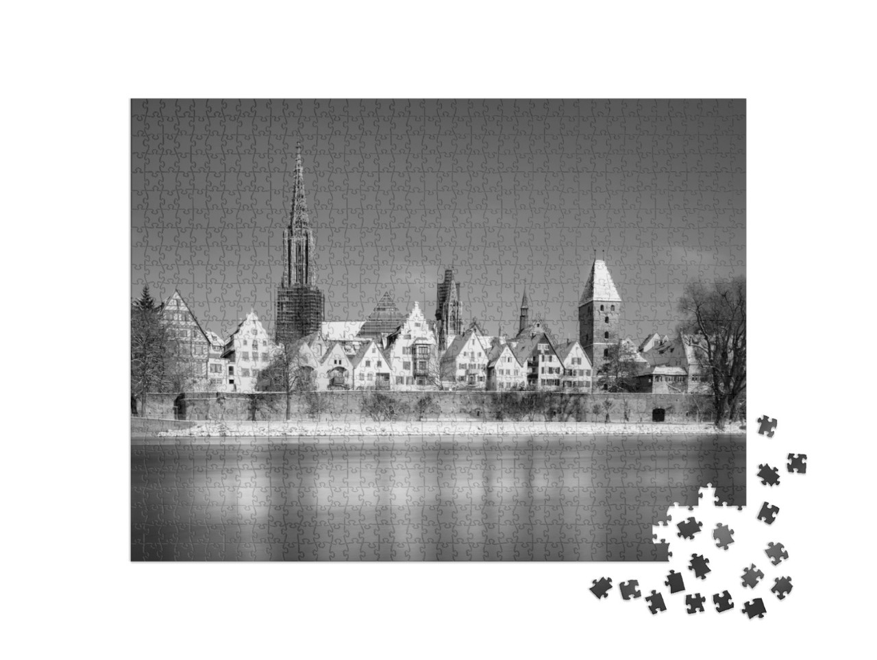 Puzzle 1000 Teile „Blick auf Ulm mit Münster und Donau bei Schnee “