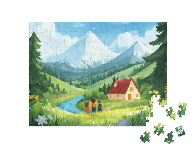 Puzzle 200 Teile „Frische Bergluft und grüne Wiesen“