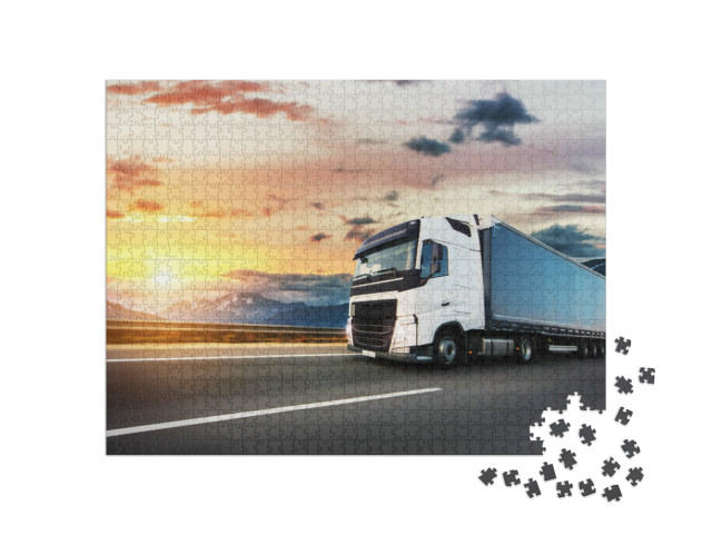 Puzzle 1000 Teile „Europäischer LKW auf der Autobahn“