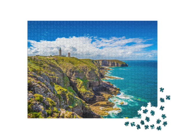 Puzzle 1000 Teile „Küste mit Leuchtturm: Halbinsel Cap Frehel in der Bretagne, Frankreich“