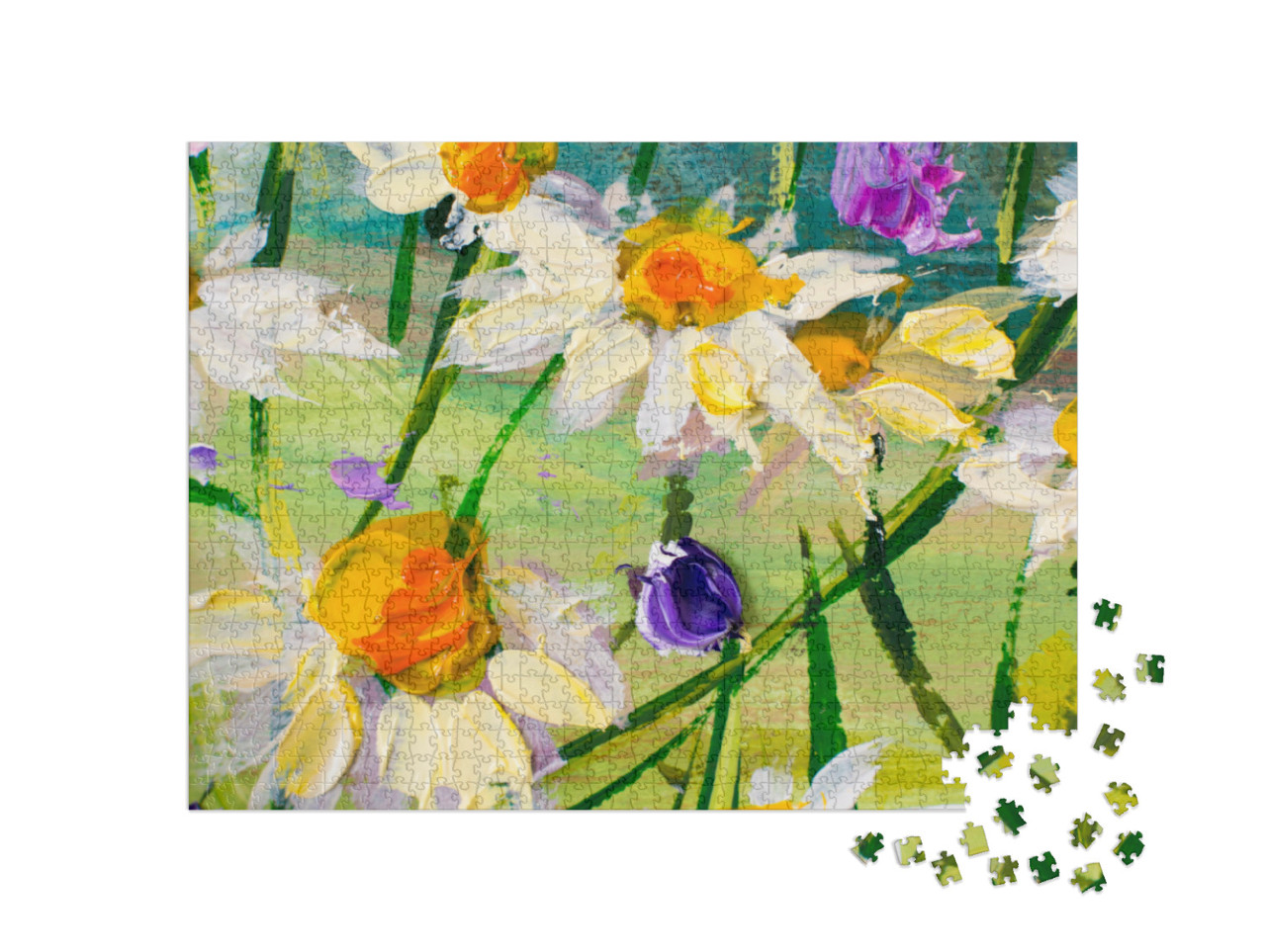 Puzzle 1000 Teile „Ölgemälde: Wunderschöne Feldblumen auf Leinwand“