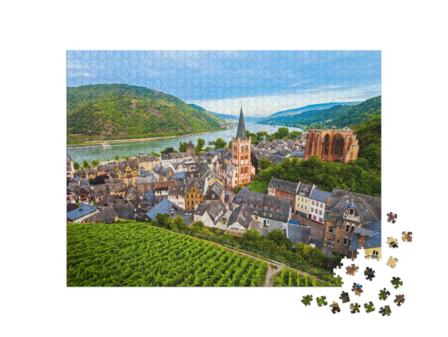 Puzzle 1000 Teile „Bacharach: ein Panoramablick aus der Luft, Rheinland-Pfalz, Deutschland“