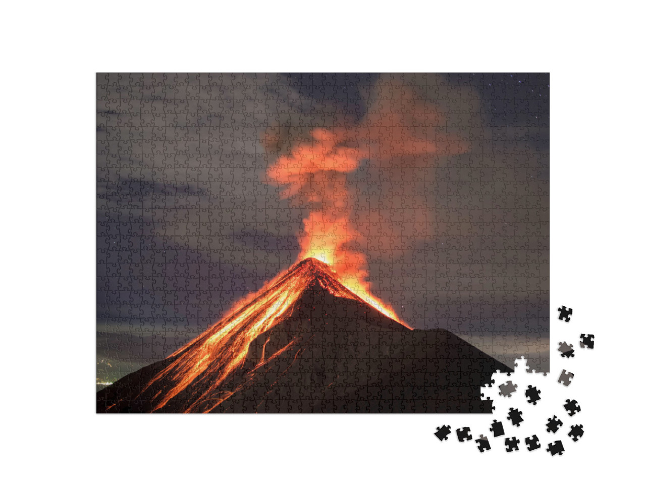 Puzzle 1000 Teile „Lava beim Vulkan Fuego in Antigua, Guatemala “