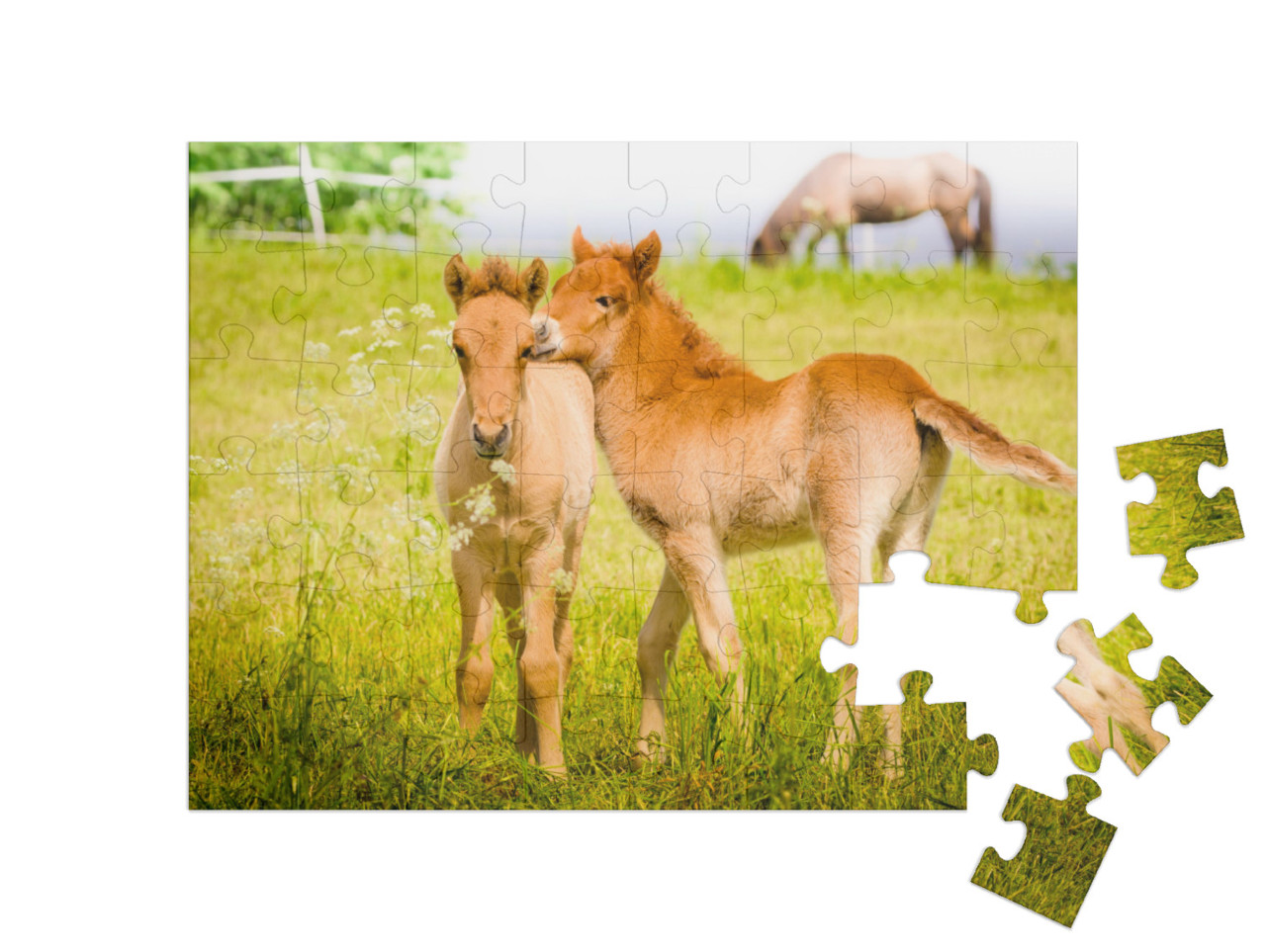 Puzzle 48 Teile „Spielende Fohlen auf der Wiese“