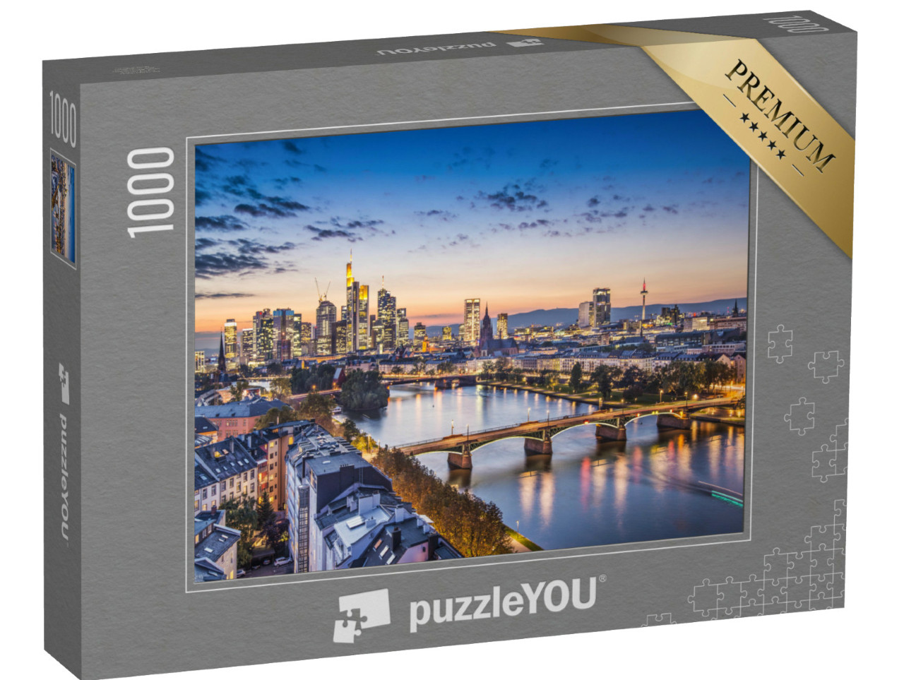 Puzzle 1000 Teile „Abendliche Stimmung über Frankfurt am Main, Deutschland“