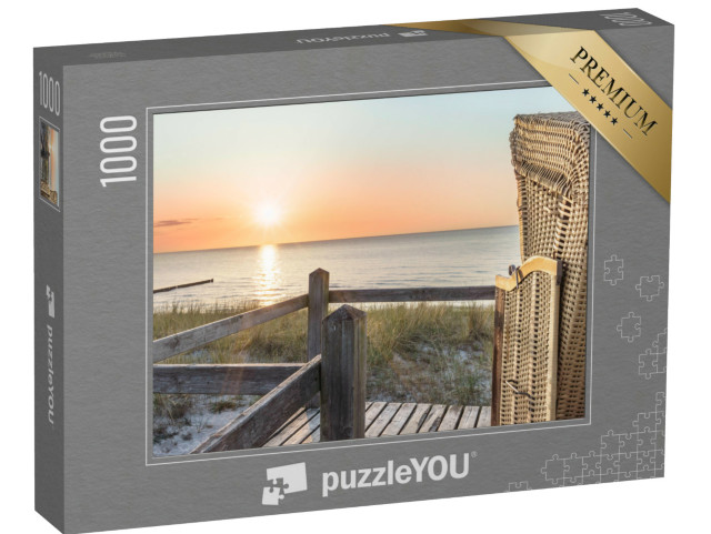 Puzzle 1000 Teile „Sonnenuntergang und Strandkorb am Ostseestrand“
