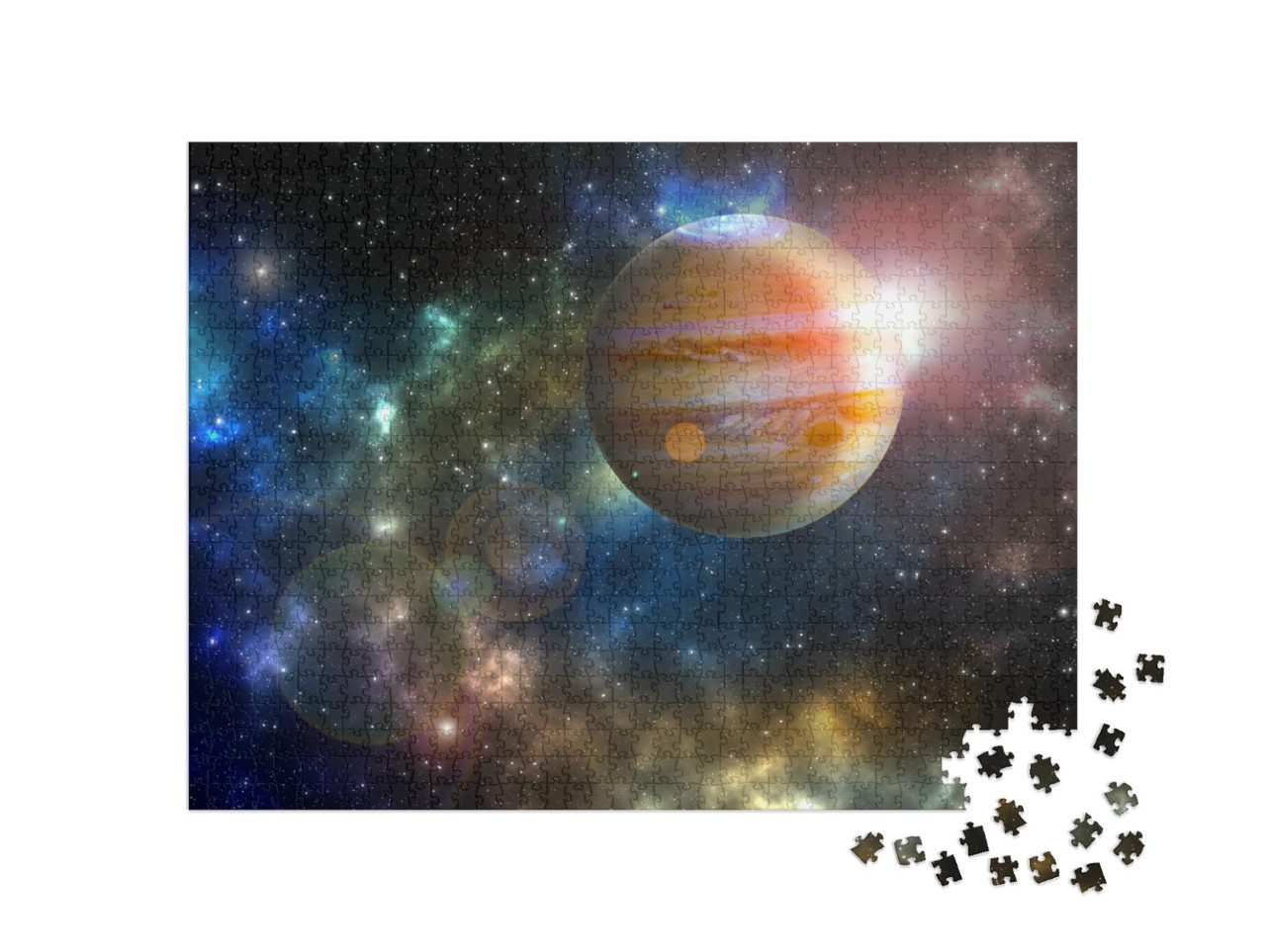 Puzzle 1000 Teile „Der Planet Jupiter im bunten Sternenuniversum“
