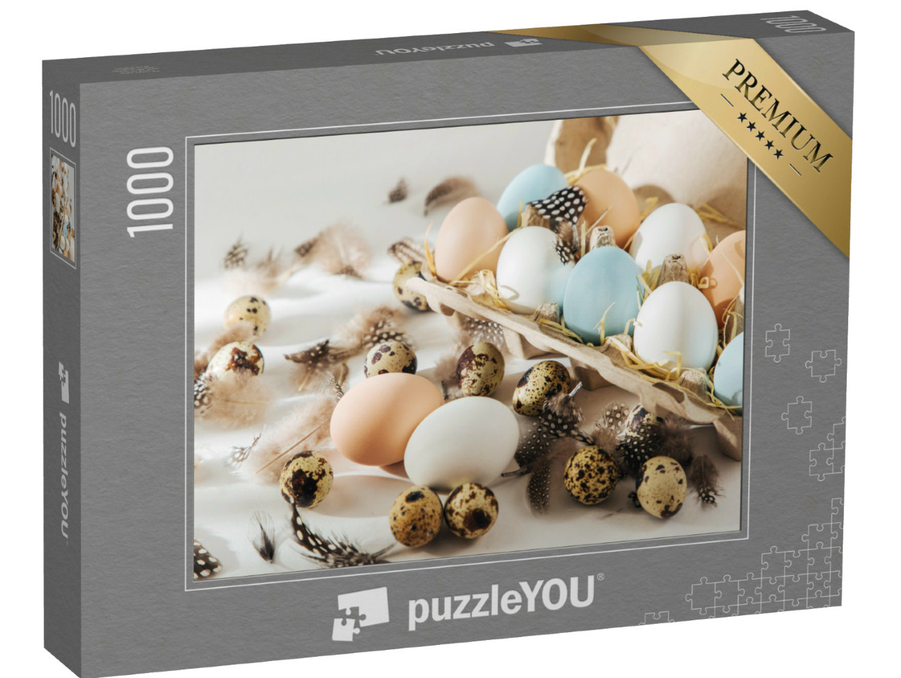 Puzzle 1000 Teile „Braune und weiße Ostereier im Karton“