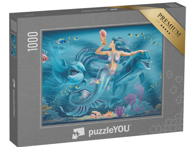 Puzzle 1000 Teile „Meerjungfrau und Delfine“