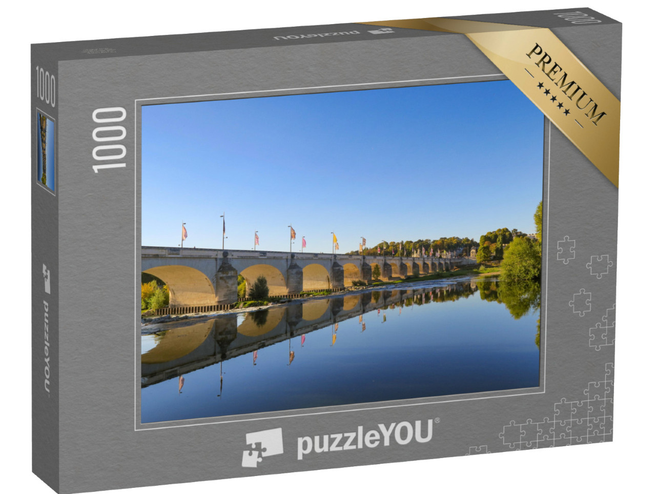 Puzzle 1000 Teile „Wilson-Brücke und ihre Spiegelung in der Loire, Tours, Frankreich“