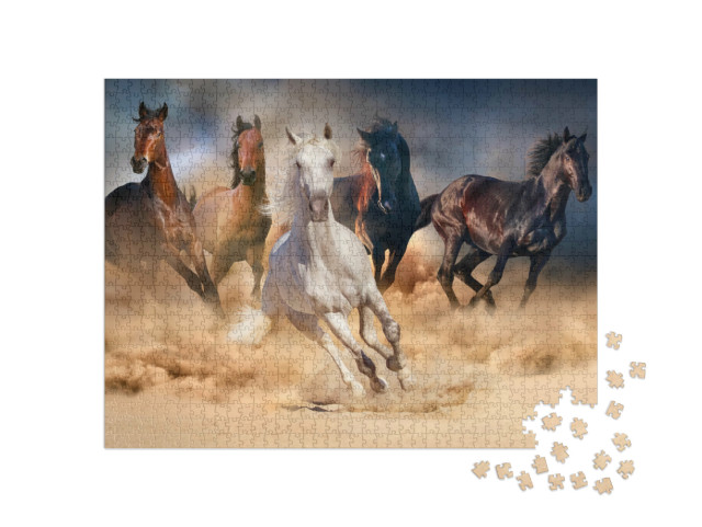 Puzzle 1000 Teile „Wilde Schönheiten: Kraftvolle Pferde im Galopp“