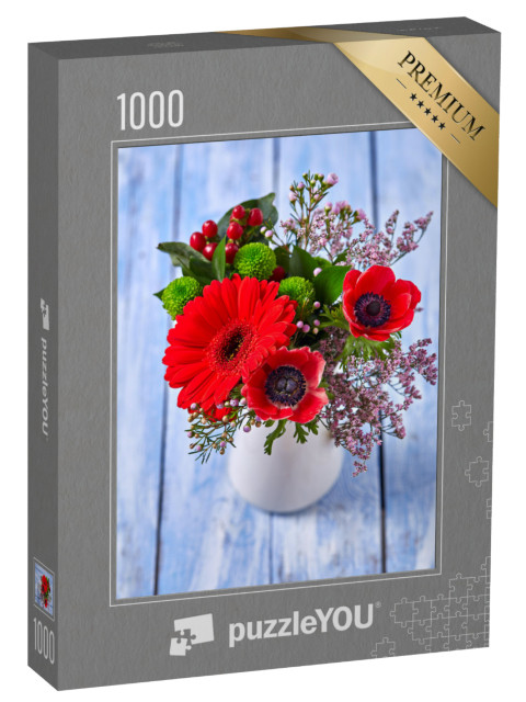 Puzzle 1000 Teile „Strauß mit roten Animonen und Gerbera“