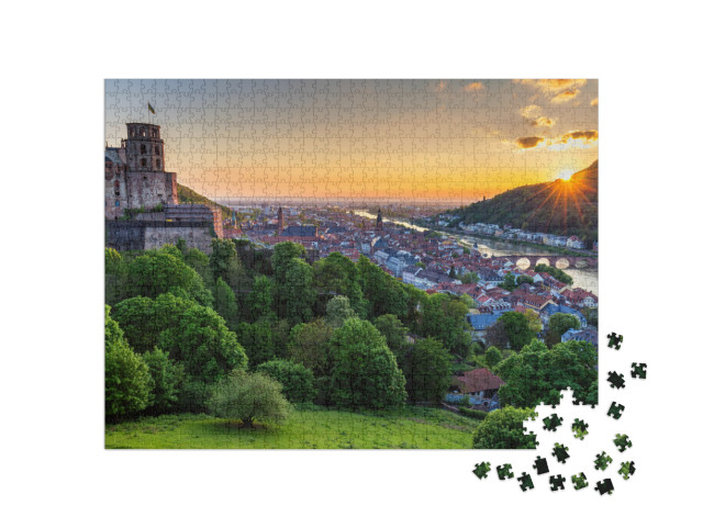 Puzzle 1000 Teile „Die Stadt Heidelberg mit deralten Brücke und dem Heidelberger Schloss“