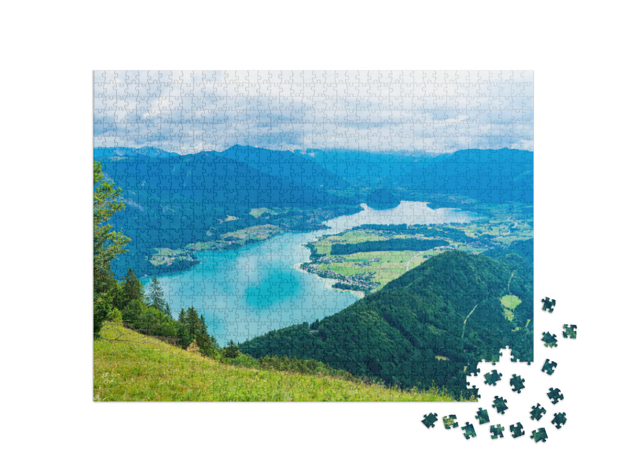 Puzzle 1000 Teile „Wolfgangsee mit Zwölferhorn, Salzkammergut, Österreich“