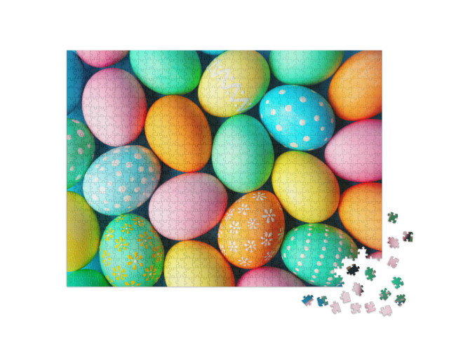 Puzzle 1000 Teile „Frohe Ostern: Bunte Ostereier mit Mustern verziert“
