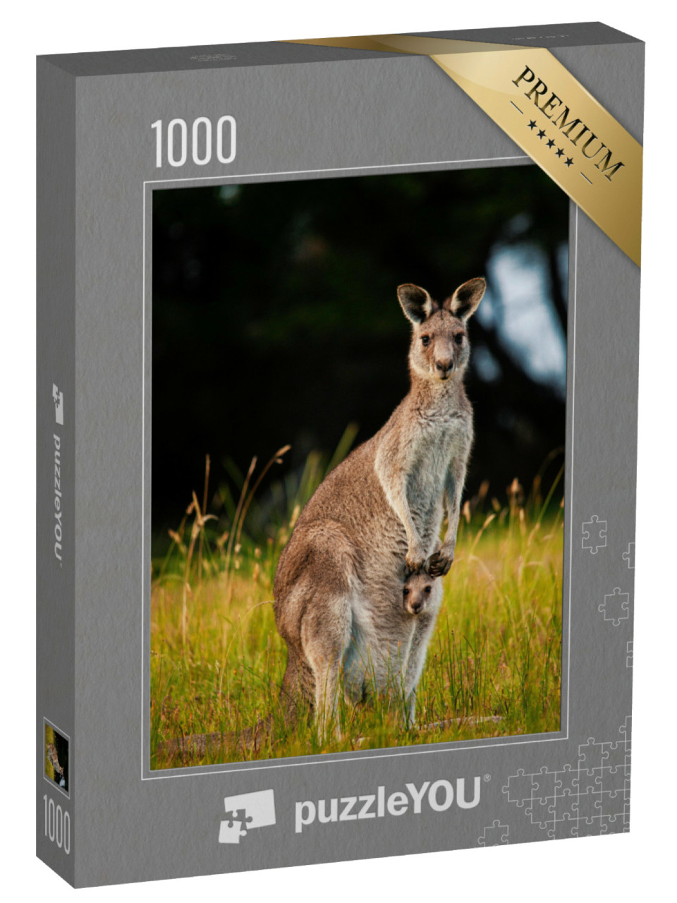 Puzzle 1000 Teile „Känguru-Mutter mit neugierigem Jungtier im Beutel“