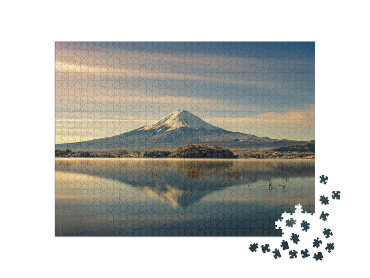 Puzzle 1000 Teile „Spiegelung des Fuji im Wasser, Herbst in Japan“