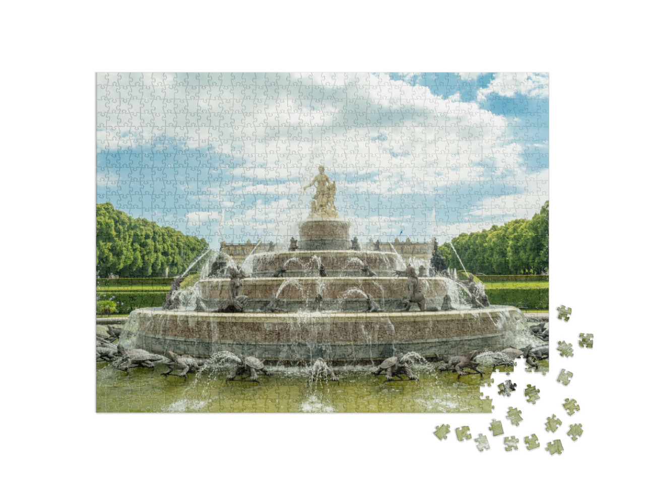 Puzzle 1000 Teile „Brunnen am König-Ludwigs-Schloss auf der Herreninsel, Chiemsee, Deutschland“