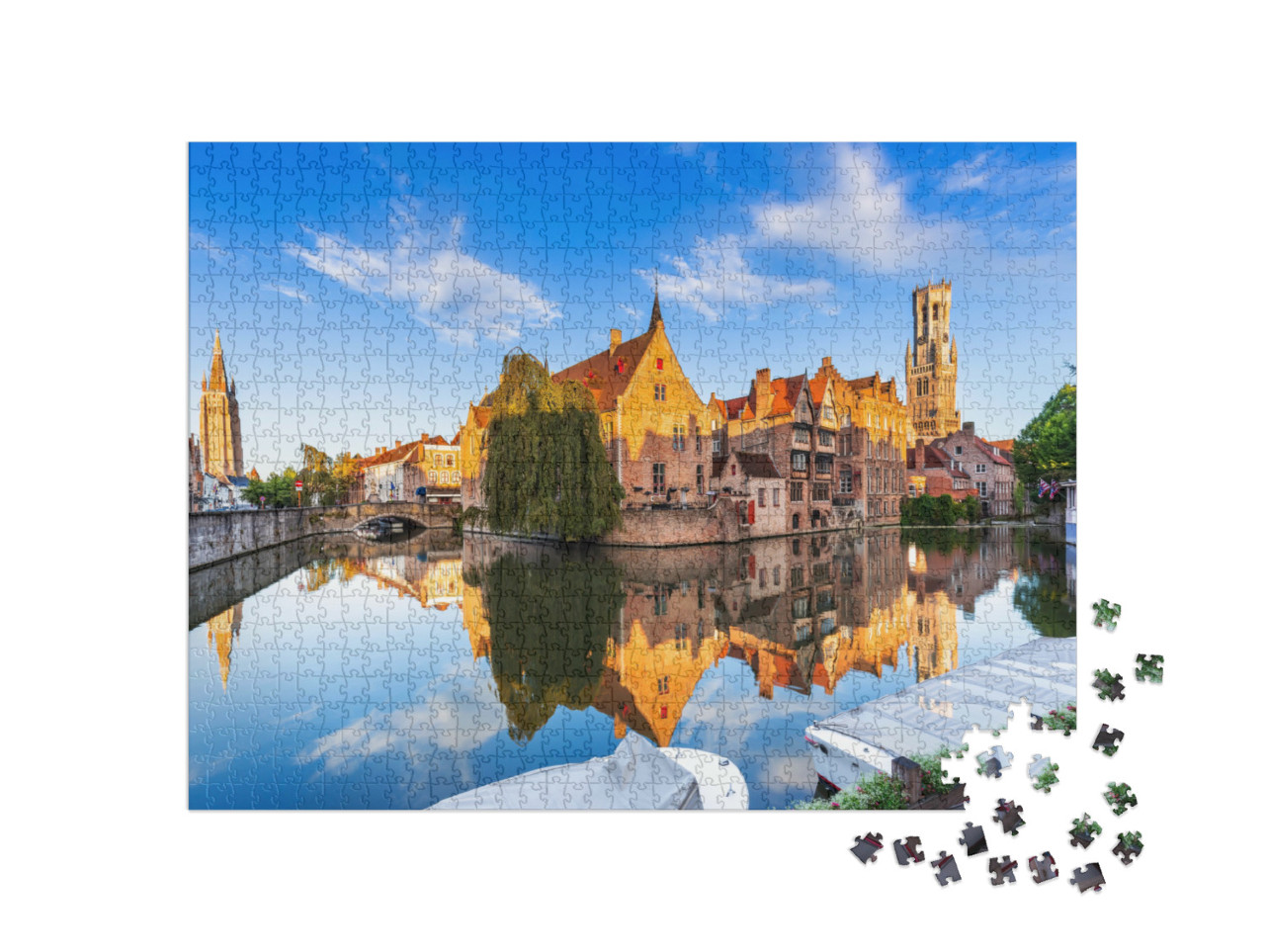 Puzzle 1000 Teile „Der einzigartige Rozenhoedkaai-Kanal in Brügge, Belgien“
