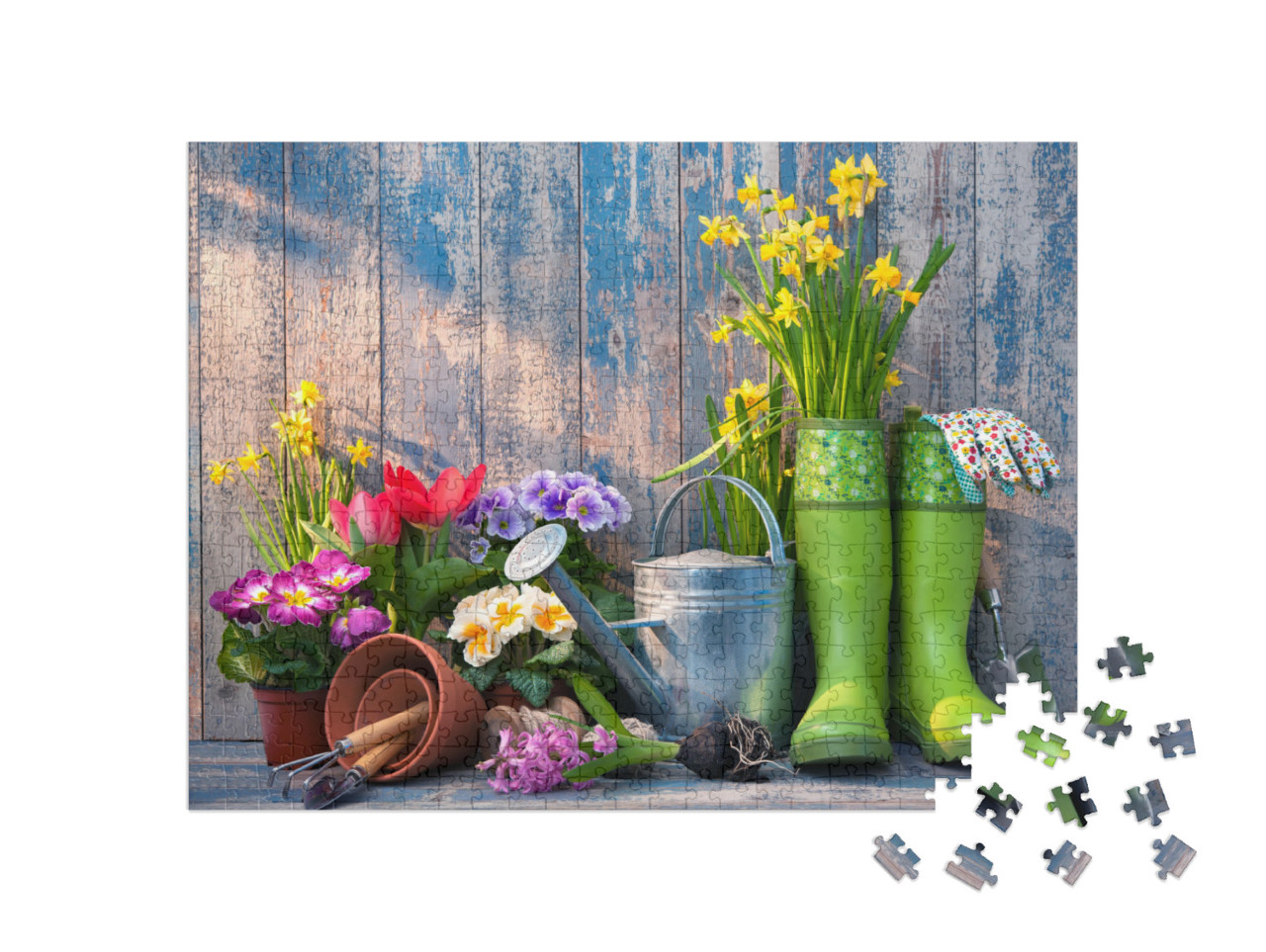 Puzzle 500 Teile „Gartengeräte und Blumen auf der Terrasse“