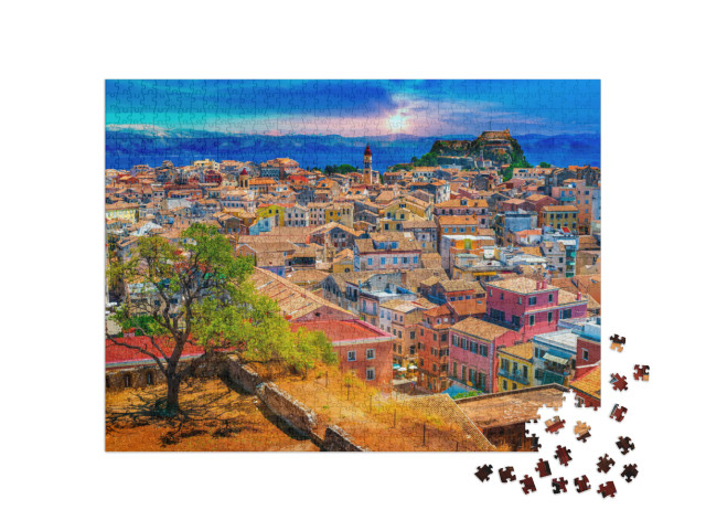 Puzzle 1000 Teile „Panoramablick auf Kerkyra, Hauptstadt der Insel Korfu, Griechenland“