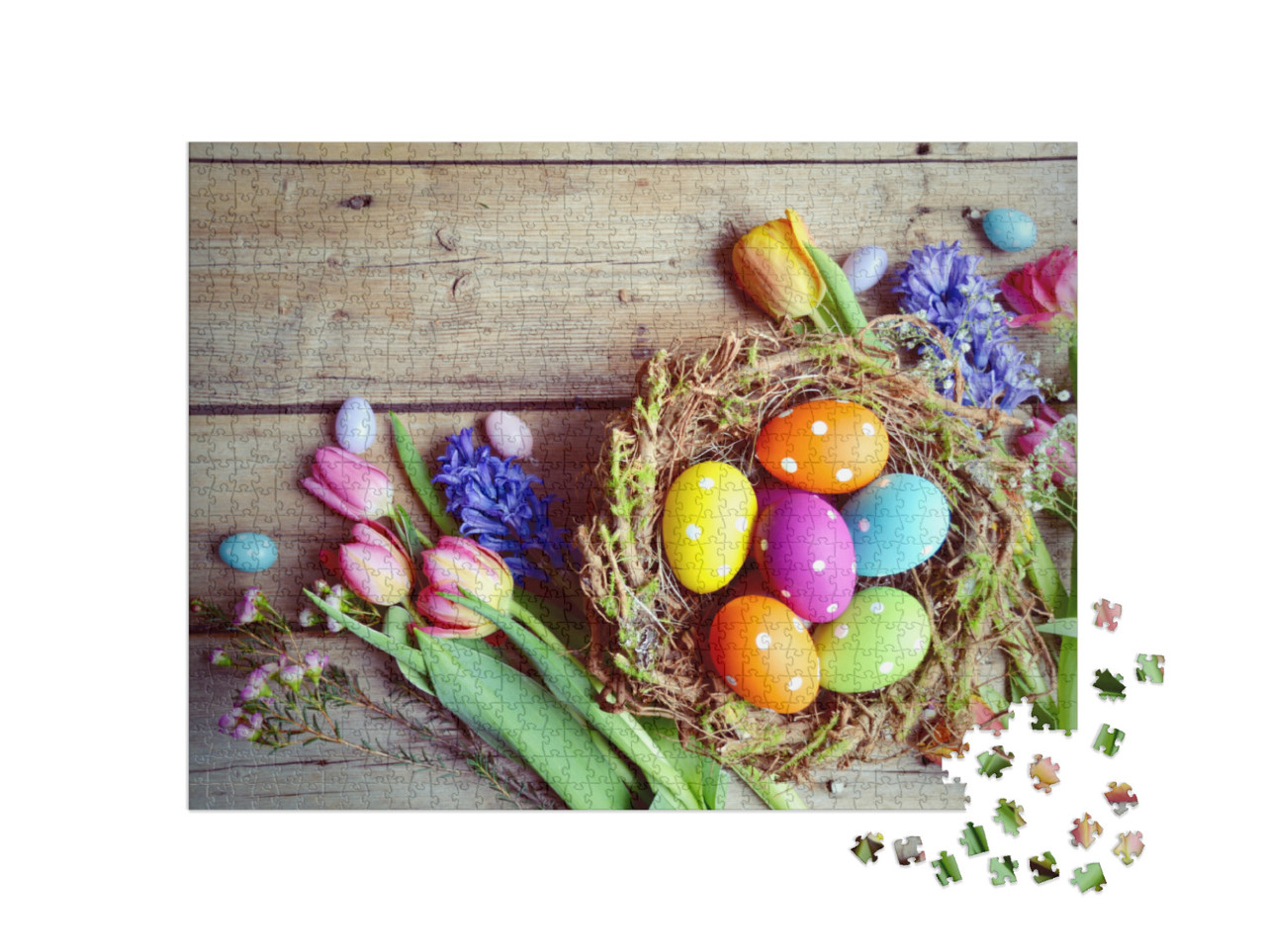 Puzzle 1000 Teile „Osternest und Frühlingsstrauß“