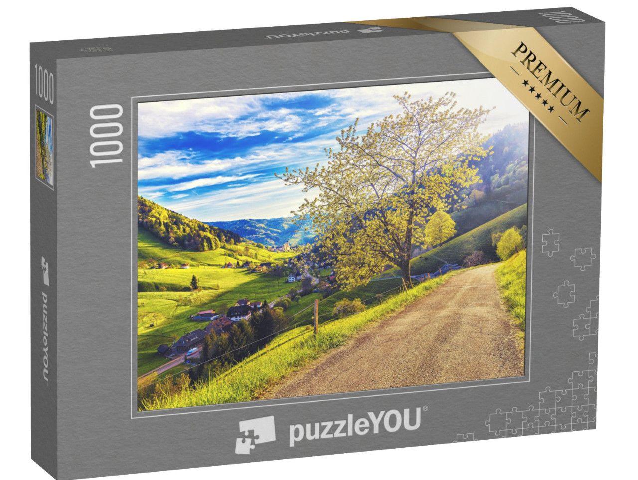 Puzzle 1000 Teile „Panorama mit Sonnenuntergang, Münstertal, Schwarzwald“