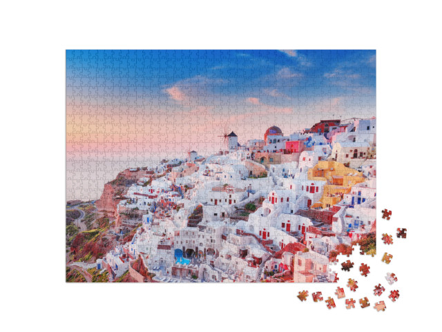 Puzzle 1000 Teile „Blick auf Oia mit griechischen Häusern, Santorin, Griechenland“