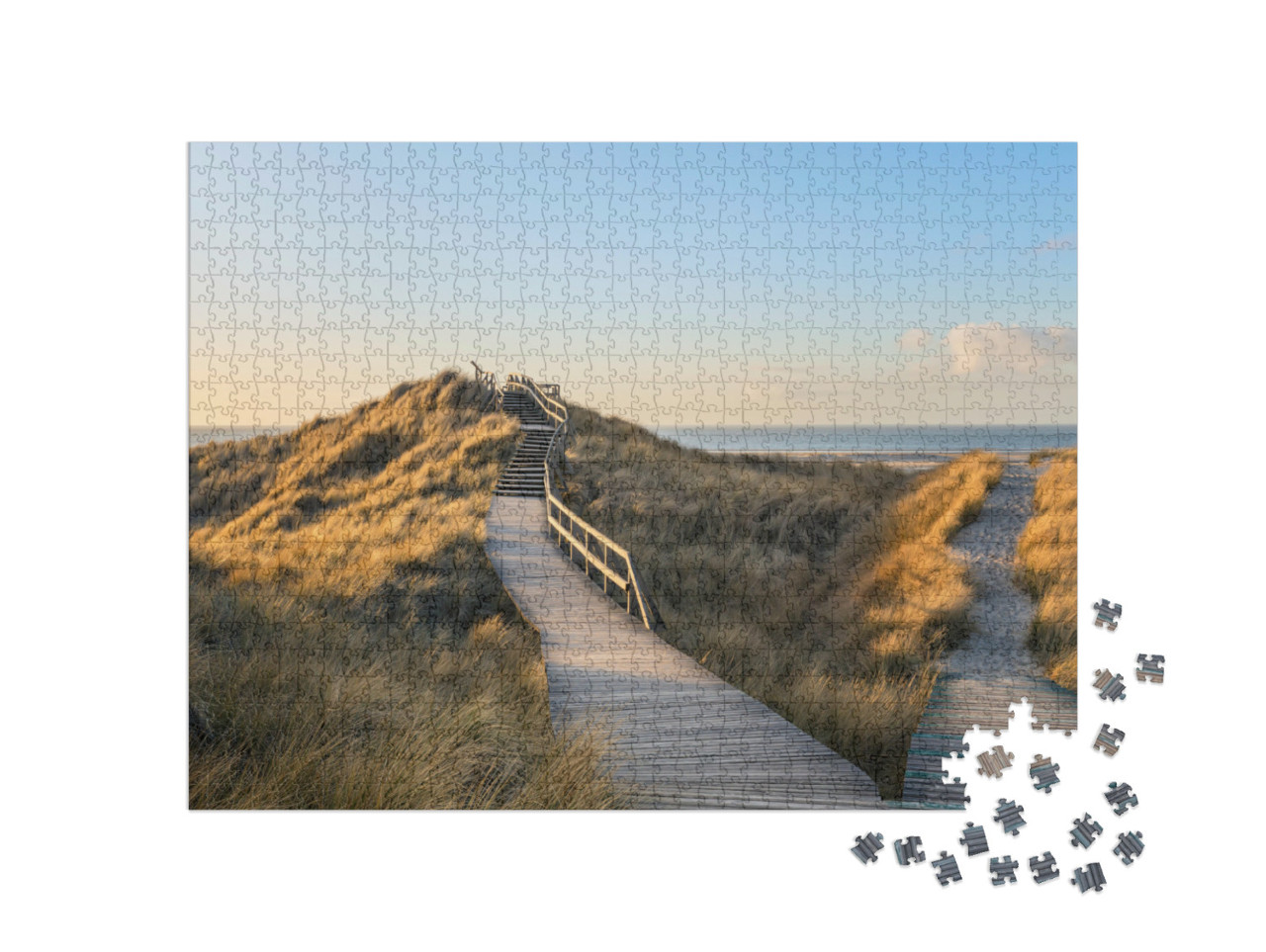 Puzzle 1000 Teile „Holzsteg durch die Dünen zum Strand von Norddorf, Amrum“