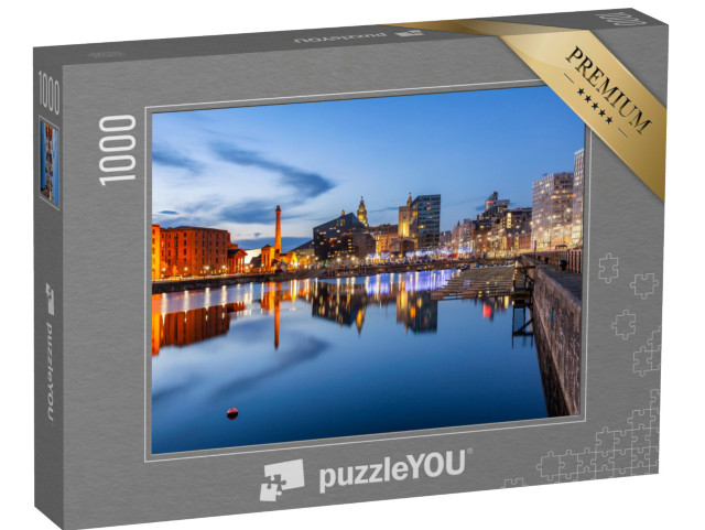 Puzzle 1000 Teile „Nachtansicht von Liverpool, Skyline in Richtung Albert Dock“