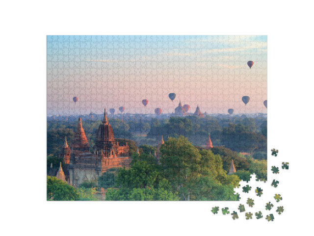 Puzzle 1000 Teile „Heißluftballons über Pagoden bei Sonnenaufgang in Bagan, Myanmar“