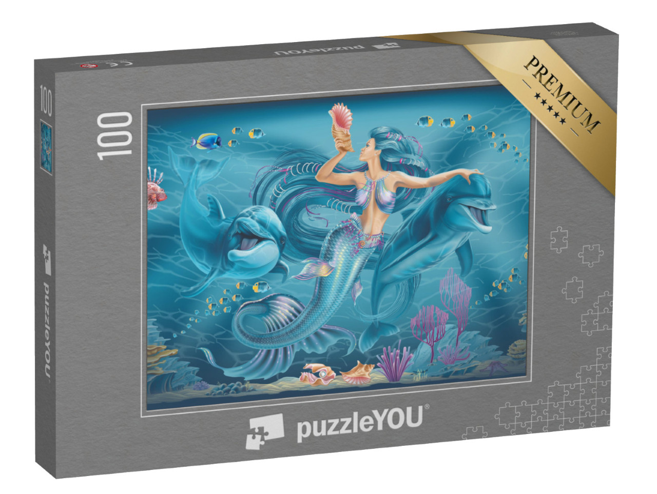 Puzzle 100 Teile „Meerjungfrau und Delfine“