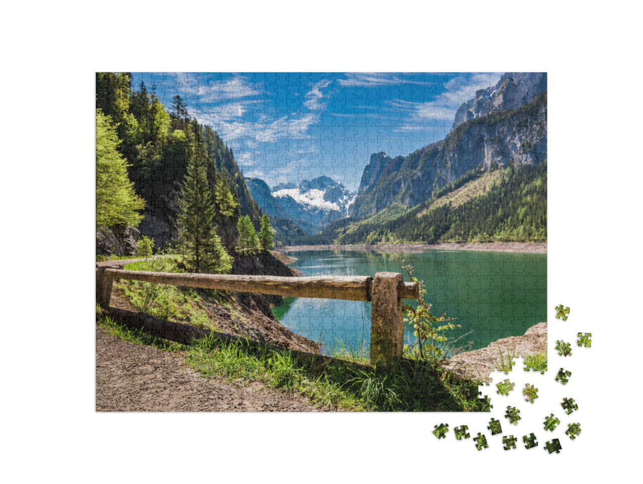 Puzzle 1000 Teile „Strahlend blauer Himmel am Gosausee in Gosau, Alpen, Österreich“