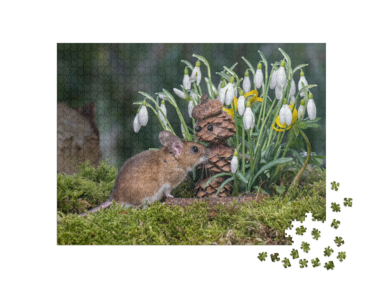 Puzzle 1000 Teile „Mausi und der Schneeglöckchen-Zapfenmann“