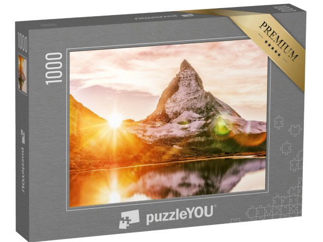 Puzzle 1000 Teile „Sonnenuntergang am Matterhorn über dem Riffelsee, Schweiz“