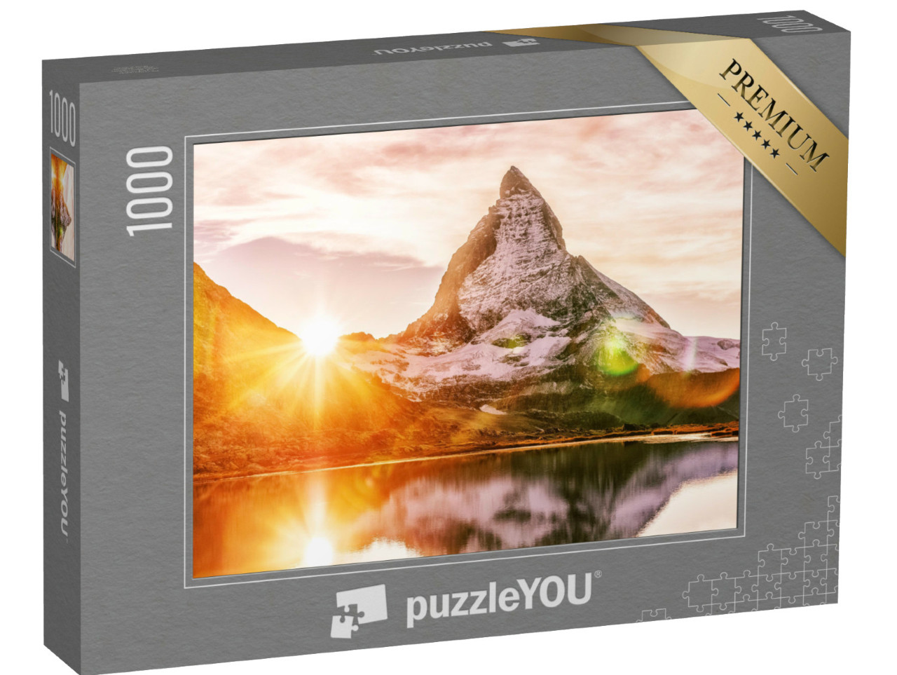 Puzzle 1000 Teile „Sonnenuntergang am Matterhorn über dem Riffelsee, Schweiz“