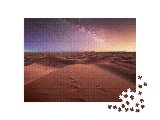 Puzzle 1000 Teile „Milchstraße und die Dünen von Erg Chebbi in der Sahara-Wüste, Marokko“