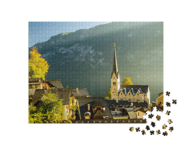 Puzzle 1000 Teile „Sonnenuntergang mit Blick auf Hallstatt, Österreich“