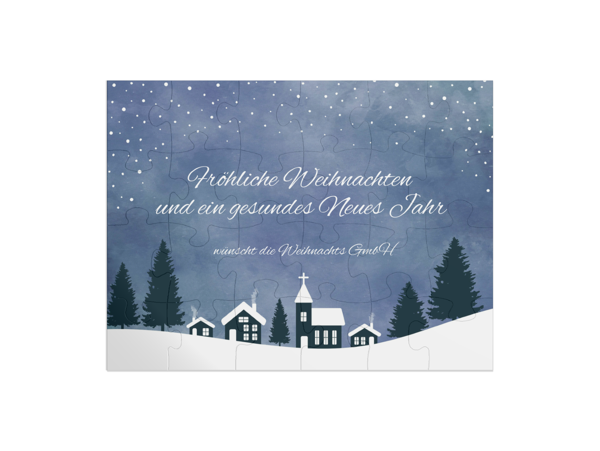 "Wintervillage" in Querformat nachtblau