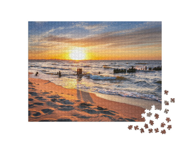 Puzzle 1000 Teile „Sonnenuntergang am Strand an der Ostsee, Polen“