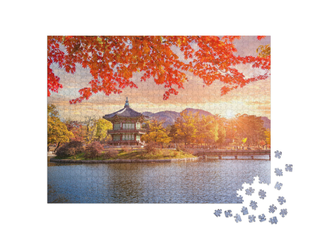 Puzzle 1000 Teile „Rote Ahornbäume am Gyeongbokgung-Palast, Seoul“