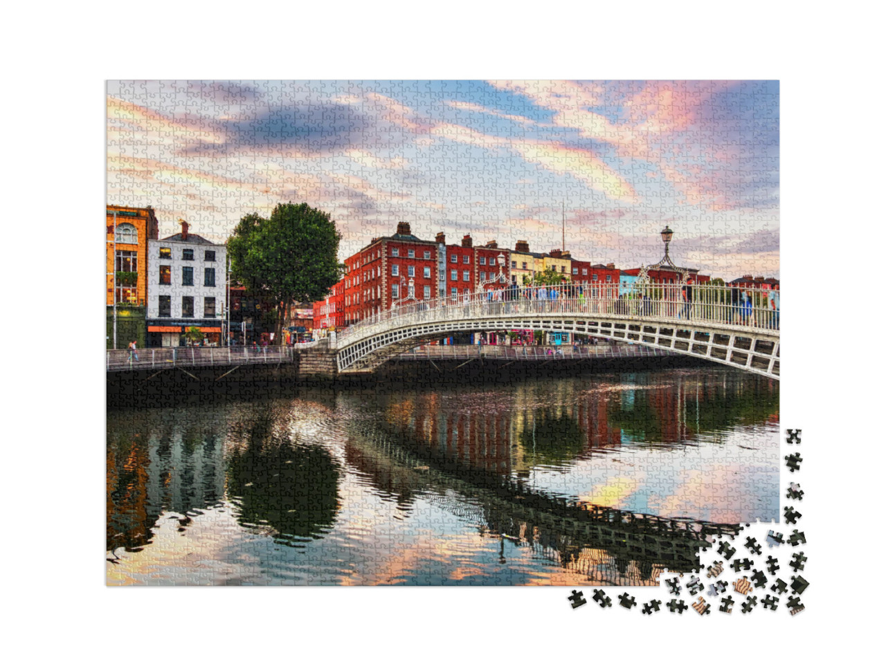 Puzzle 2000 Teile „Wunderschöner Sonnenuntergang an der Ha'penny Bridge, Dublin, Irland“