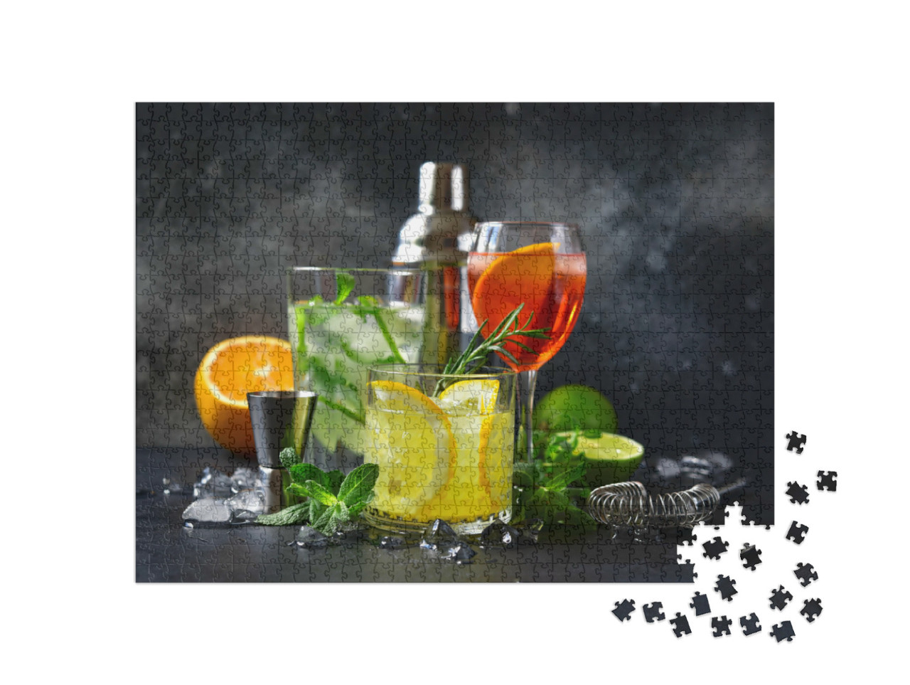 Puzzle 1000 Teile „Aperol Spritz, Mojito und Lemon Cooler mit Rosmarin“